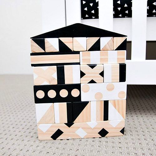 Best Construction Toys: Wooden Toys Large Black and White House Building Blocks Collection