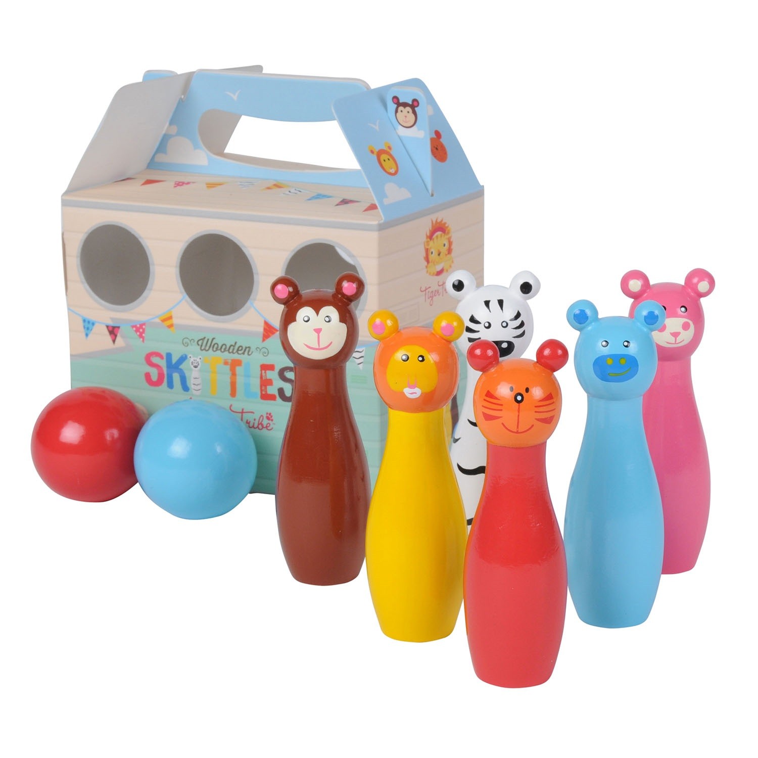 Kids Wooden Toys Tiger Tribe Animal Skittles