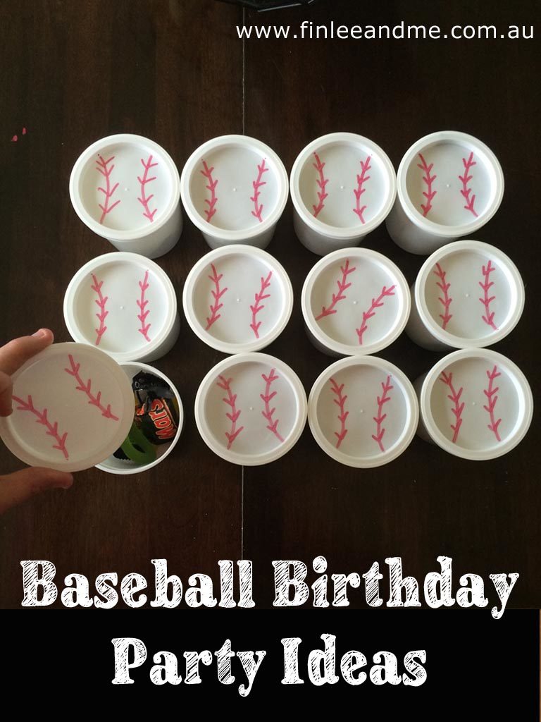 Baseball birthday party ideas lolly cups from Finlee and Me