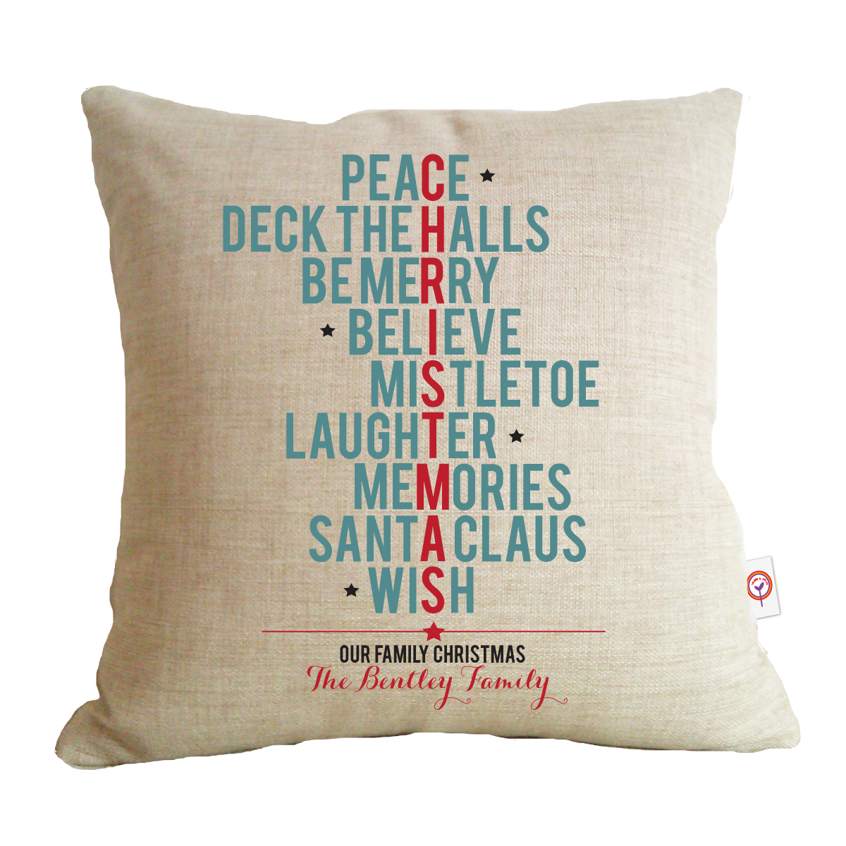 typographic christmas cushion