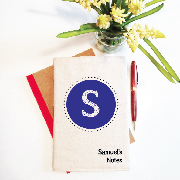 personalised-notebook-and-reusbale-cover-initial-monogram-blue