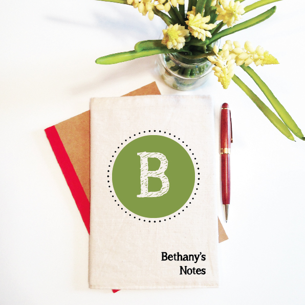 personalised-notebook-and-reusable-cover-initial-monogram-green