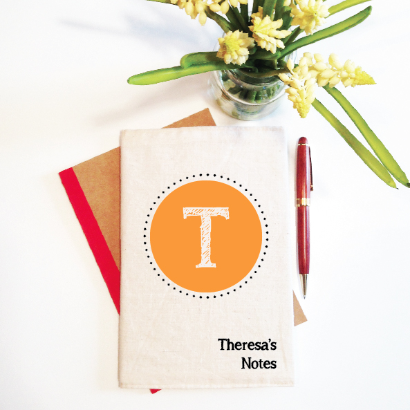 personalised-notebook-and-reusbale-cover-initial-monogram-orange