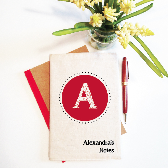 personalised-notebook-and-reusable-cover-initial-monogram-red