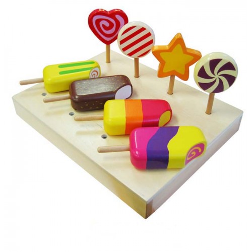 wooden play food ice cream and lollipops
