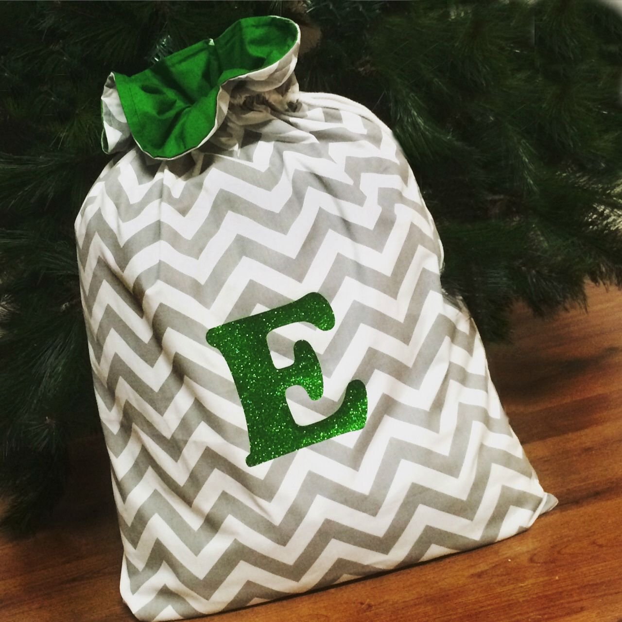 Christmas Decor Santa Sacks Chevron Grey