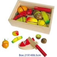 Kids Wooden Toys Play Food Fruit Cutting Set with Box
