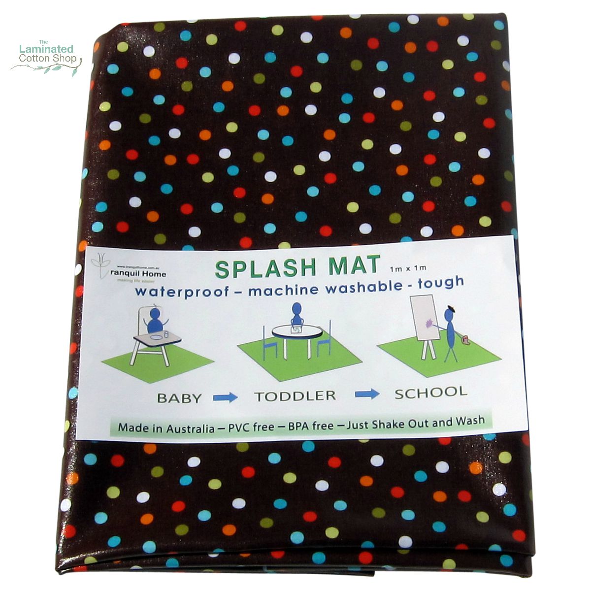 The Laminated Cotton Shop- Messy Mat- High Chair Splash Mat {Chocolate Freckles}