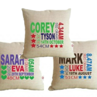 Personalised Birth Detail Cushions for Baby